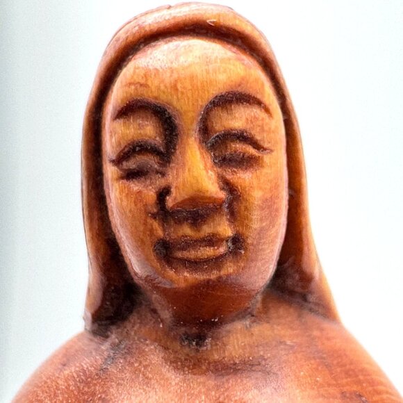 Ojime Bead Netsuke Mermaid Seated on Rock Hand-Carved Boxwood Signed Figurine - Picture 2 of 9